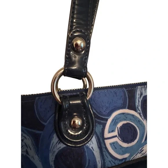 Coach Signature Graffiti Print Blue‎ Satchel Shoulder Bag Purse Handbag - Picture 5 of 10